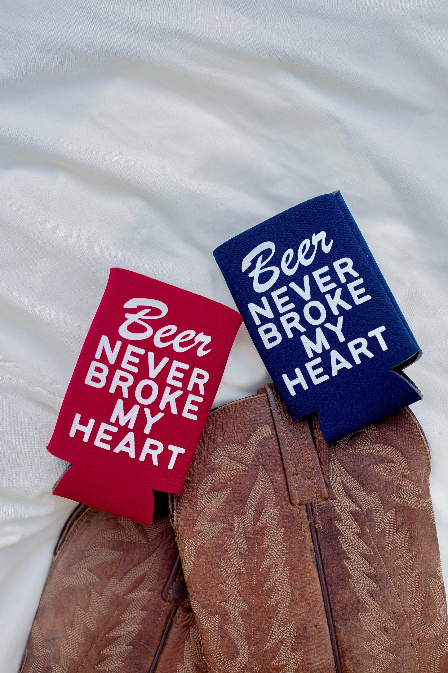 BEER NEVER BROKE MY HEART COOZIE