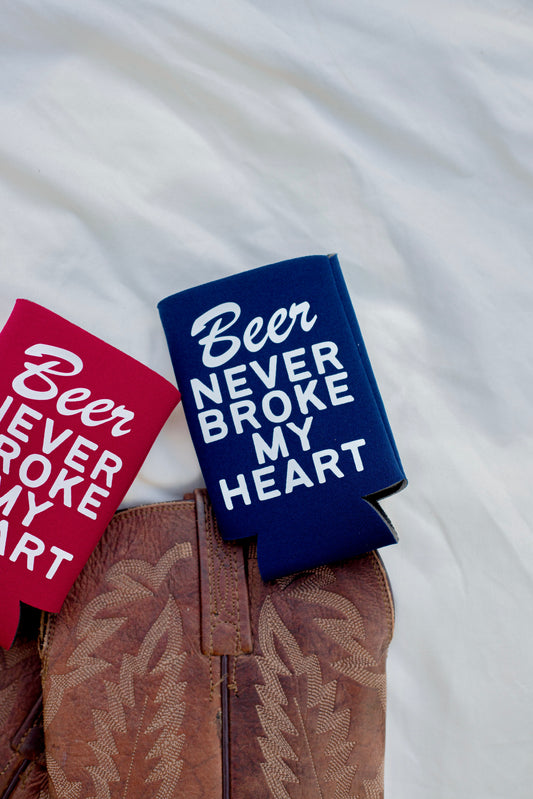 BEER NEVER BROKE MY HEART COOZIE