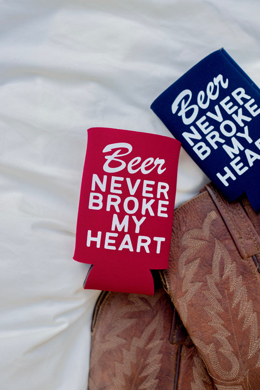 BEER NEVER BROKE MY HEART COOZIE